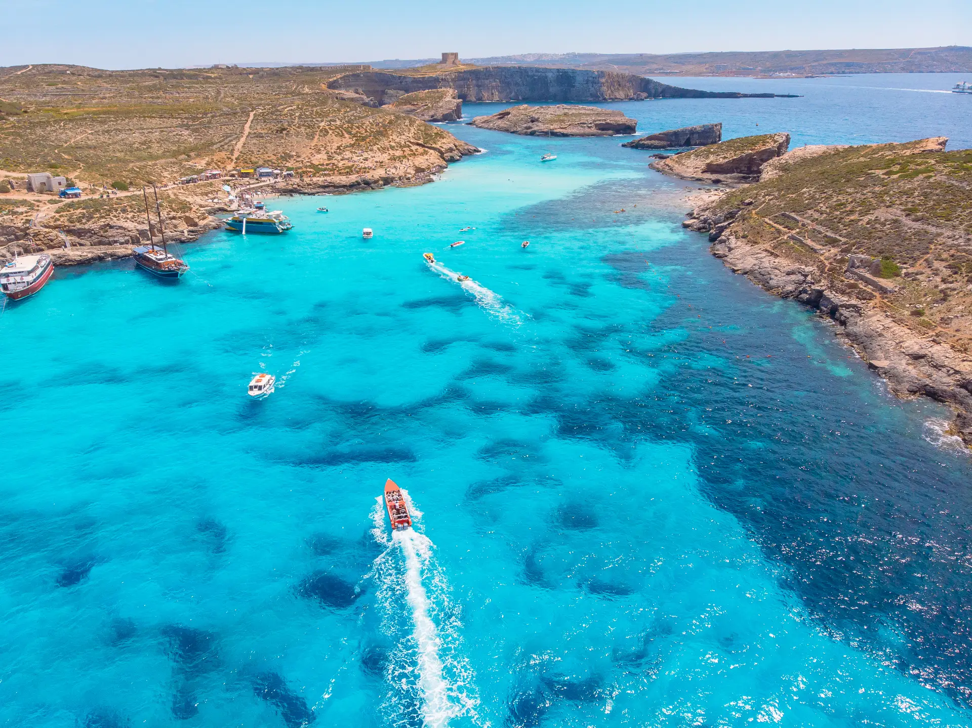 Malta boat tours Blue Lagoon aerial 2025